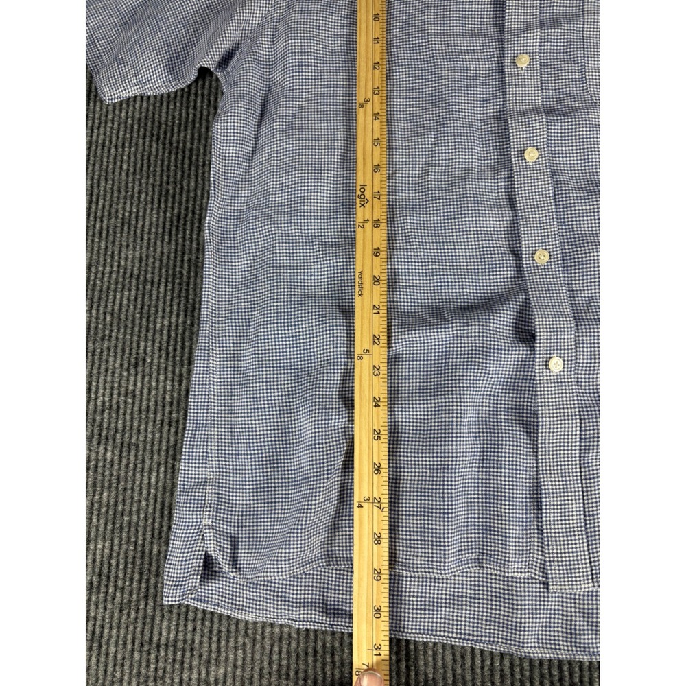 Charles Tyrwhitt Mens Blue White Gingham 100% Linen Short Sleeve Shirt Size M - Picture 4 of 5